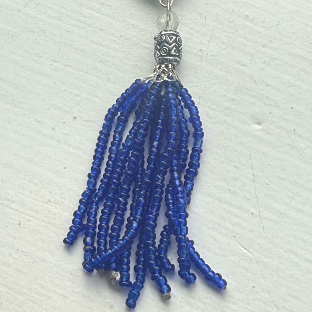 Blue Heart Evil Eye 🧿 Silver Dangling Beaded Keychain - Picture 4 of 4